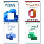 Microsoft Windows 11 Professional + Microsoft Project 2024 Professional + Microsoft Office 2024 Professional + Microsoft Visio 2024 Professional license for 3 devices